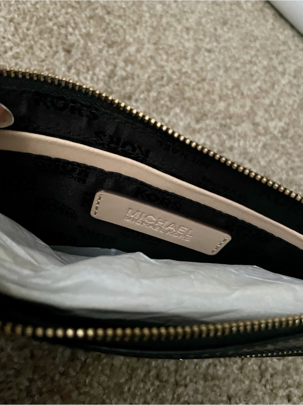 Michael Kors Black Patent Leather MK Wristlet with Gold Hardware - Picture 3 of 3